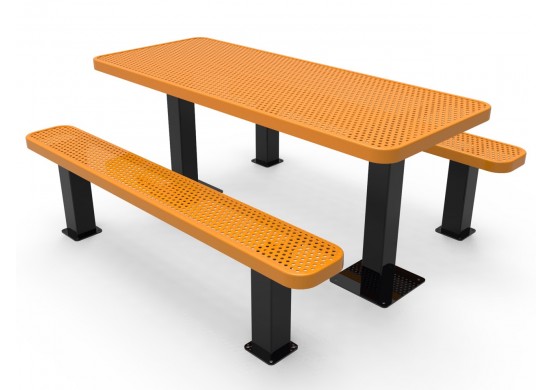 Rectangular Independent Pedestal Picnic Table with Perforated Steel